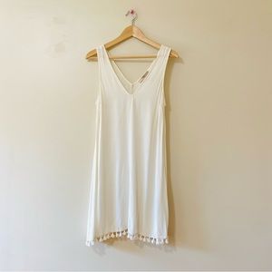 Forever 21 Slip Dress Tank Sleeveless Pom Pom Cream Ivory Small